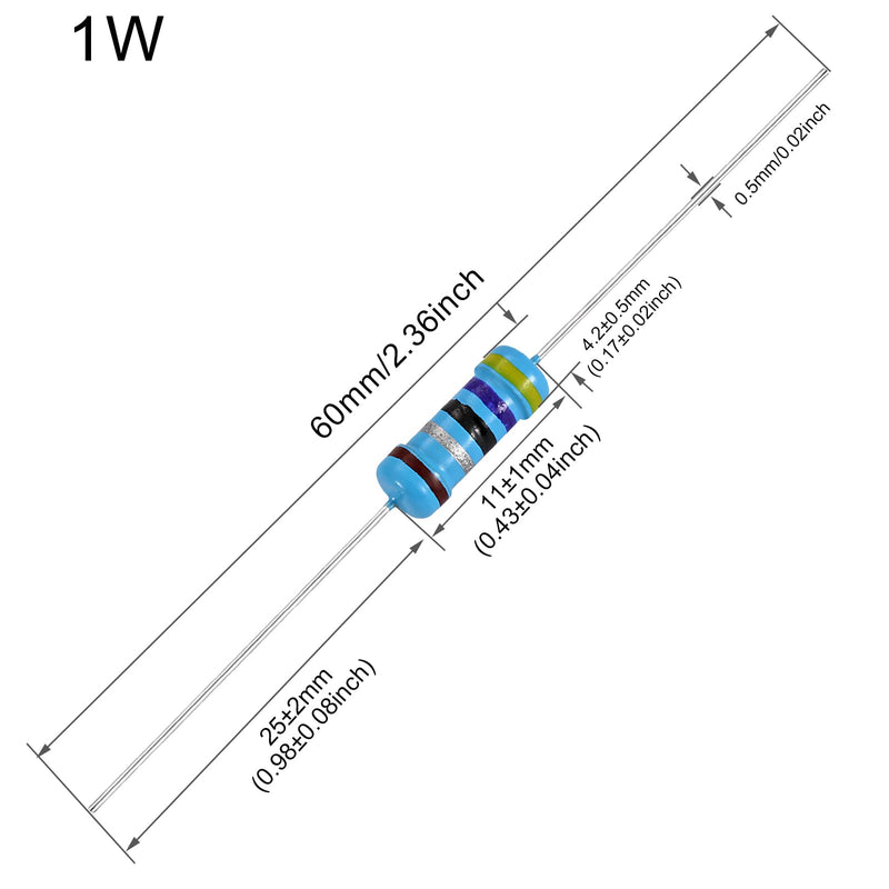  [AUSTRALIA] - EDGELEC 100pcs 750 ohm Resistor 1W, 1 Watt ±1% Tolerance Metal Film Fixed Resistor, Multiple Values of Resistance Optional [E10P003] 750 ohm