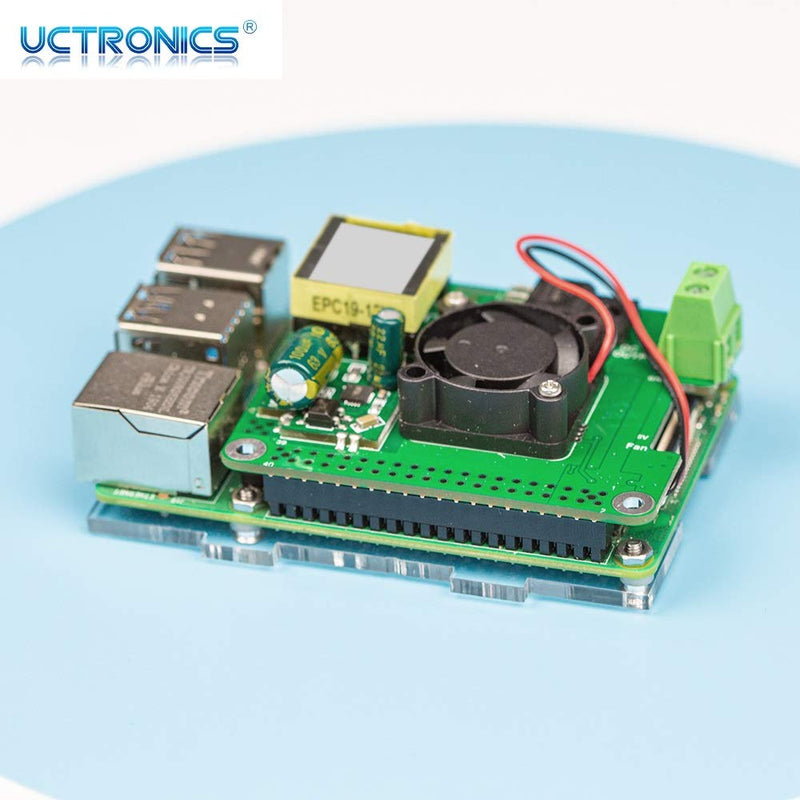  [AUSTRALIA] - UCTRONICS PoE HAT for Raspberry Pi 4 with Case, 802.3at Power Over Ethernet Expansion Board for Pi 4 B Board, with Cooling Fan