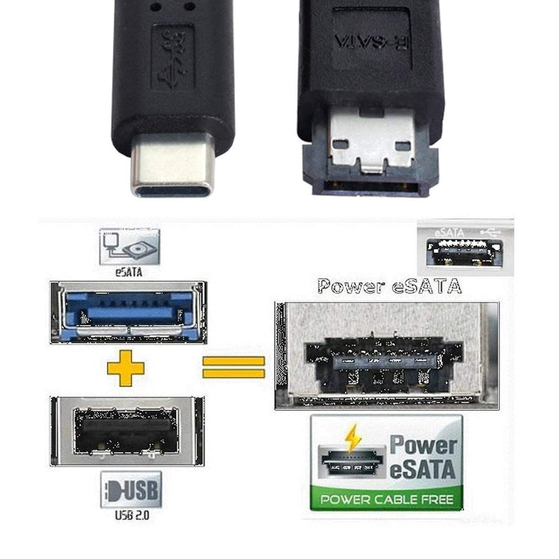  [AUSTRALIA] - Xiwai USB-C Type-C to Power Over eSATA DC5V Adapter USB3.0 to HDD/SSD/ODD eSATAp Converter