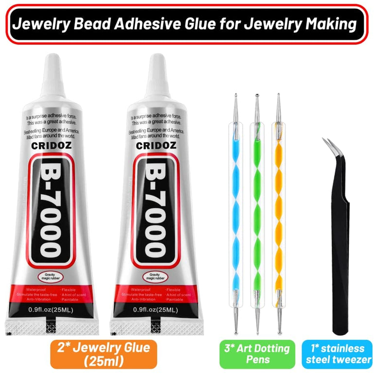  [AUSTRALIA] - B7000 Glue Clear for Rhinestones, Cridoz Jewelry Glue Crafts Adhesive Fabric Glue with Precision Tips Dotting Stylus and Tweezers for Nail Art, Glasses, Metal and Stone(2pcs 0.9 fl oz)