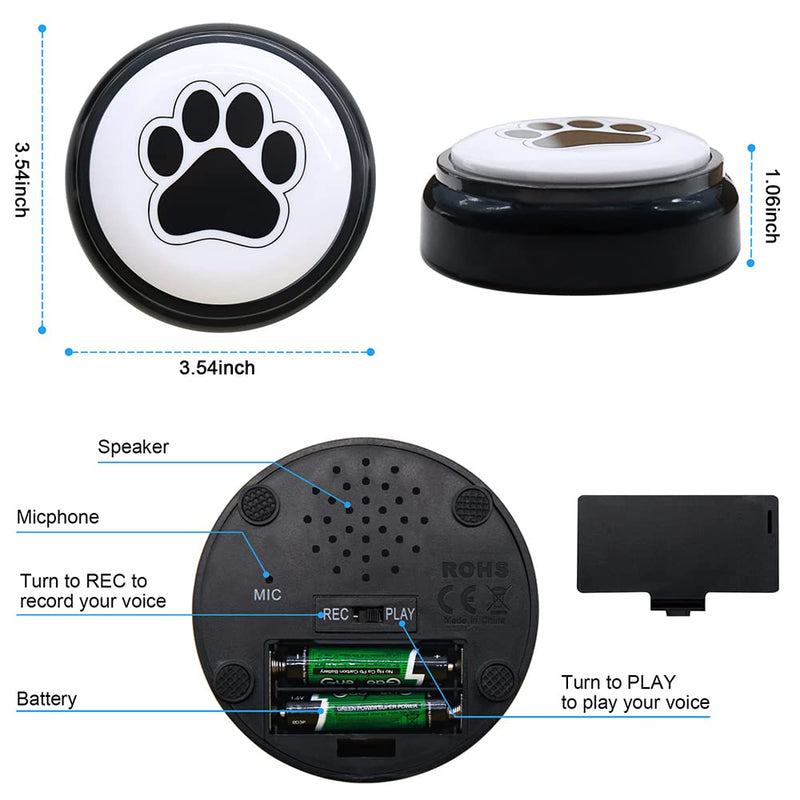  [AUSTRALIA] - ChunHee Dog Speech Training Buttons Talking Sound Buttons-Recordable Buttons for Dogs-30 Seconds Record Button, Pack of 4 (Battery Included)