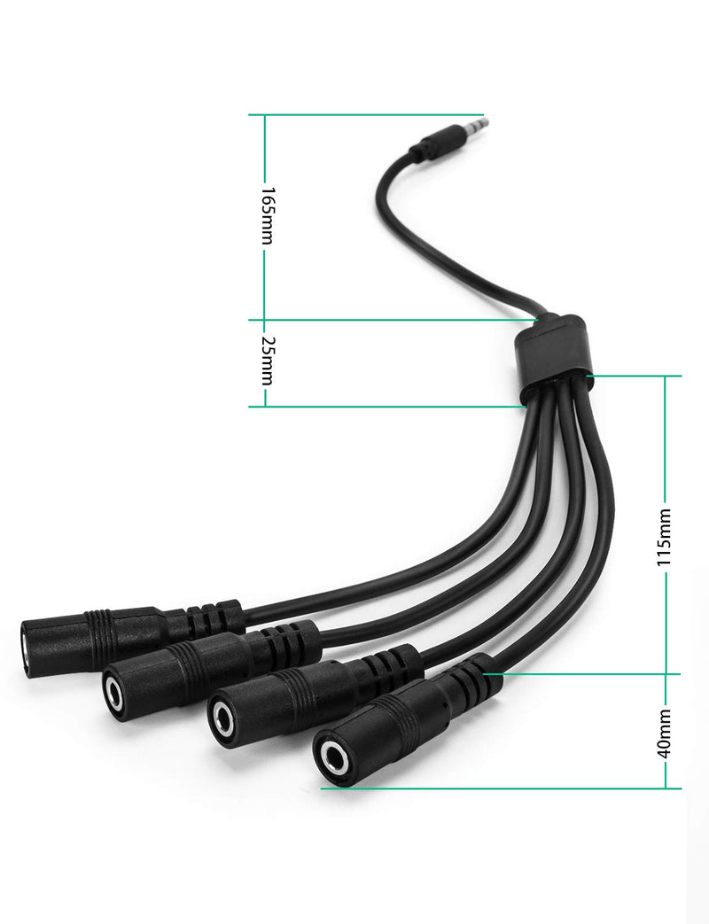 3.5mm Headphone Splitter Cable,ONXE 1/8 Inch AUX Stereo Jack Audio Splitter 1 Male to 2 3 4 Female Adapter Cable for Mp3 Player Mobile Phone Laptop, PC Headphone Speakers(Black) black - LeoForward Australia