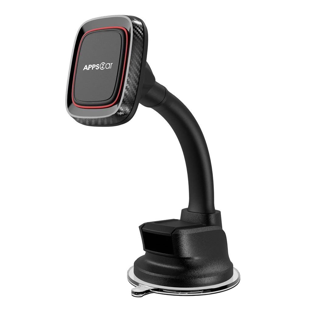  [AUSTRALIA] - APPS2Car Magnetic Phone Holder for Car, Dashboard Windshield Phone Holder Mount with Flexible Arm & Built-in Strong Magnets, Suction Cup Phone Holder for Car Compatible with All Smartphones Dashboard Magnetic-Black+Red