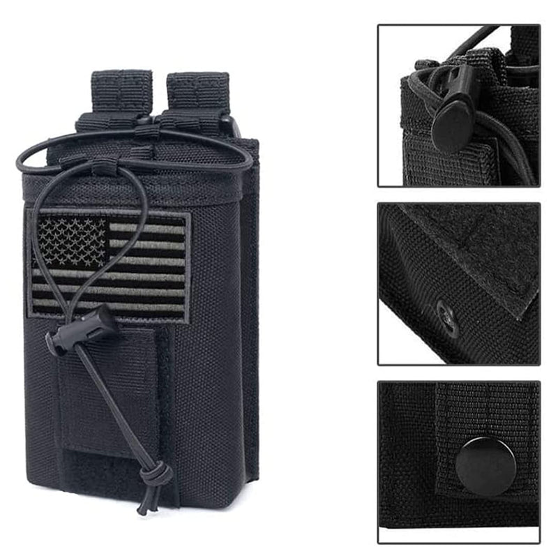  [AUSTRALIA] - Tactical Radio Holder Molle Radio Pouch Case Heavy Duty Radios Holster Bag for Two Ways Walkie Talkies Adjustable Storage with 1 Pack Patch(Black) Black