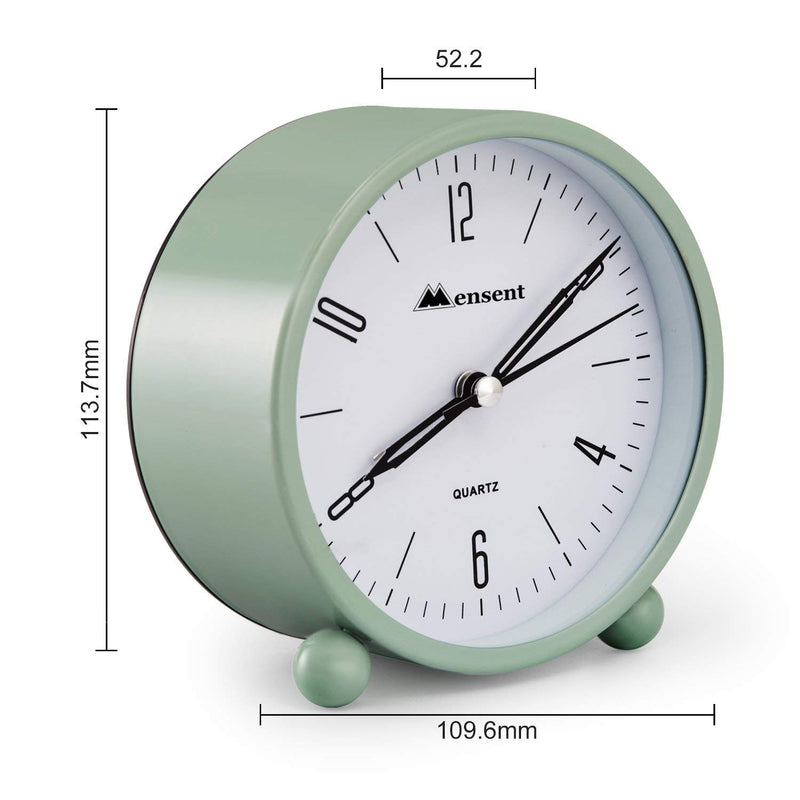  [AUSTRALIA] - Alarm Clock.Mensent 4 inch Round Silent Analog Alarm Clock Non Ticking,with Night Light, Battery Powered Super Silent Alarm Clock, Simple Design Beside/Desk Alarm Clock (Green) Green