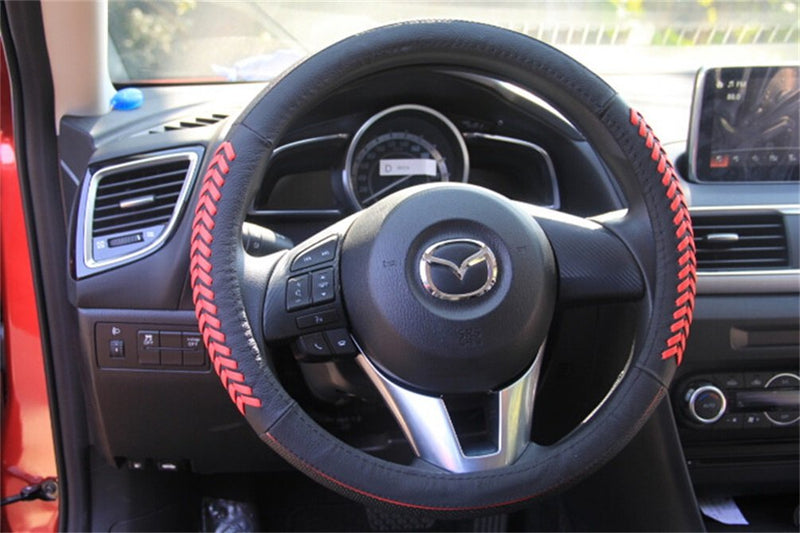  [AUSTRALIA] - Vesul Red Steering Wheel Glove Leather Cover Compatible with Mazda 3 Axela Mazda 6 CX-3 CX3 CX-5 CX5 Cx-7 CX7 CX-9 CX9 2013 2014 2015 2016 2017 2018 2019 2020 Red Wheel Cover for Mazda 2013-2020