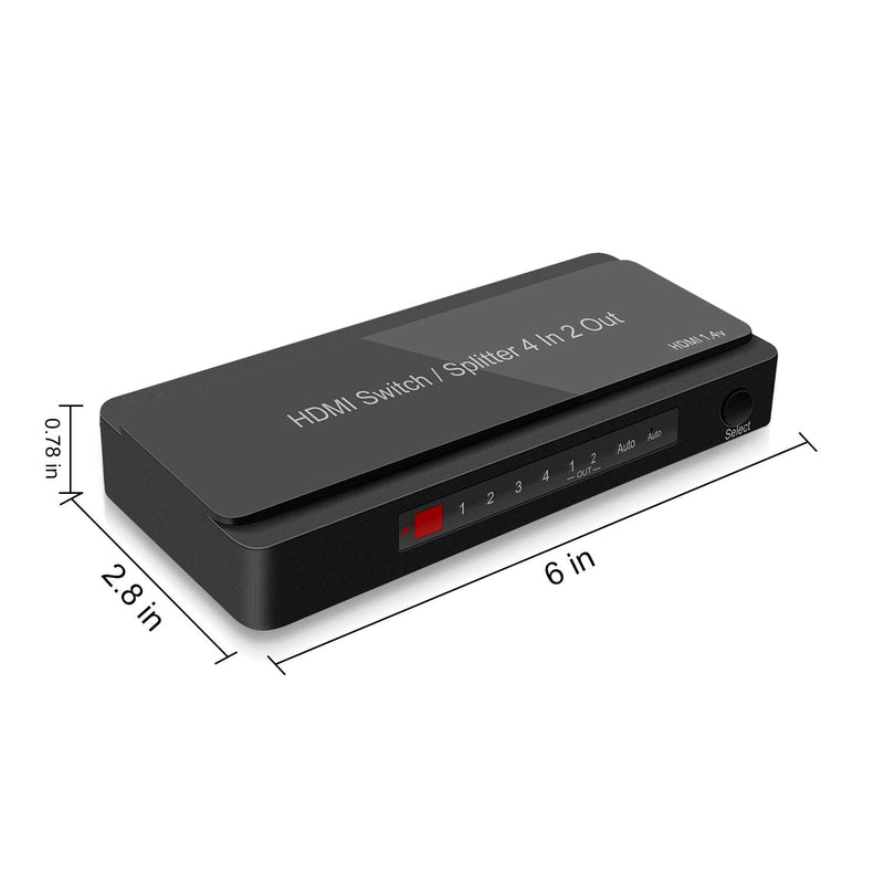  [AUSTRALIA] - HDMI Switcher 4 Port HDMI Selector with IR Remote Control, HDMI 1.4, HDCP 1.4, Support 4K@30Hz Ultra HD 3D/1080P for Fire TV, Roku, PS3, PS4, Xbox, Apple TV, DVD etc (4X2 HDMI Switcher) 4X2 HDMI Switcher