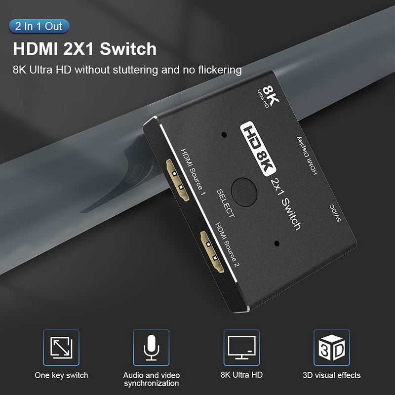 [AUSTRALIA] - Angusplay 8K HDMI Switch 2.1 Upgrade Version 2 in 1 Out Supports 8K@60Hz 4K@120Hz Video/ 48Gbps Data Transfer Compatible with PS5/PS4 Xbox Monitor and More