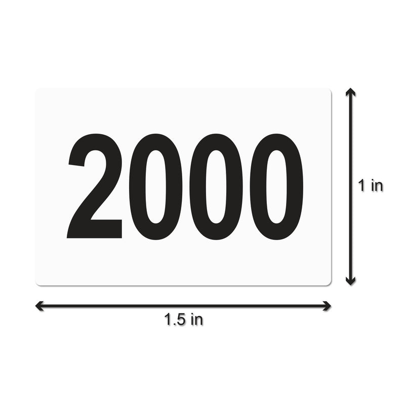 Consecutive Number Labels Self Adhesive Stickers "2001 to 2500" (White Black / 1.5 x 1 Inch) - 500 Labels Per Pack 2001 to 2500 - LeoForward Australia