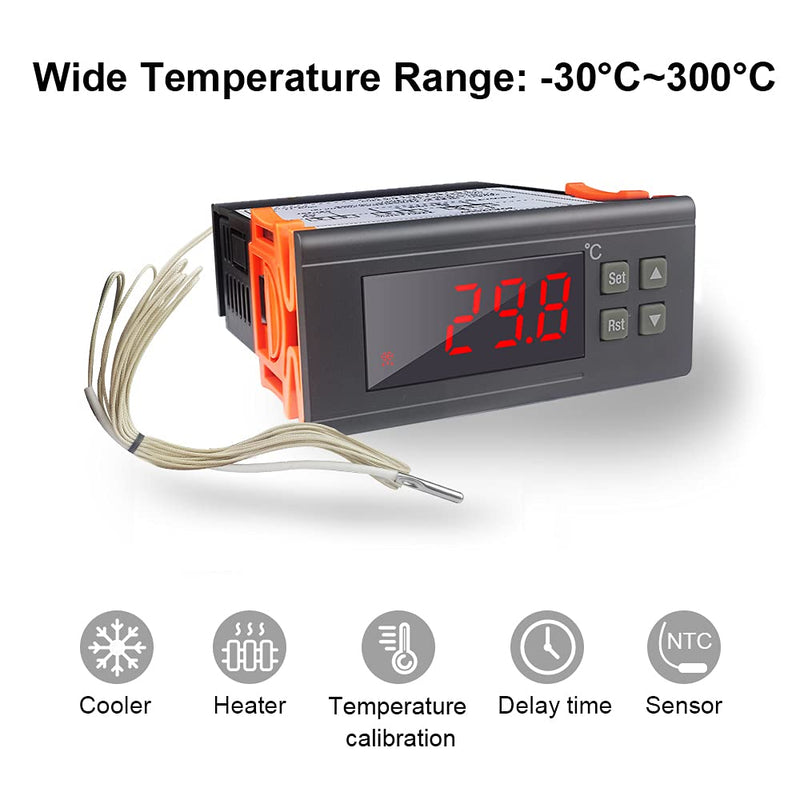  [AUSTRALIA] - KETOTEK Temperature Controller with Sensor 230V 30A, Digital Thermostat Relay -30℃~300℃, Temperature Switch Cooling Heating Temperature Control for Incubator Reptiles 30A -30~300℃