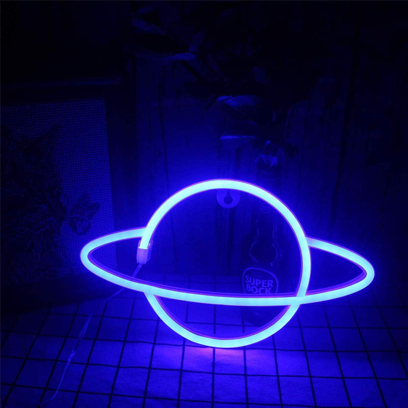  [AUSTRALIA] - QiaoFei Led Planet Neon Signs Blue Kids Neon Lights Decorative Wall Signs, Battery or USB Operated Lamp for Party Supplies Room Wall Art Decoration (Blue)