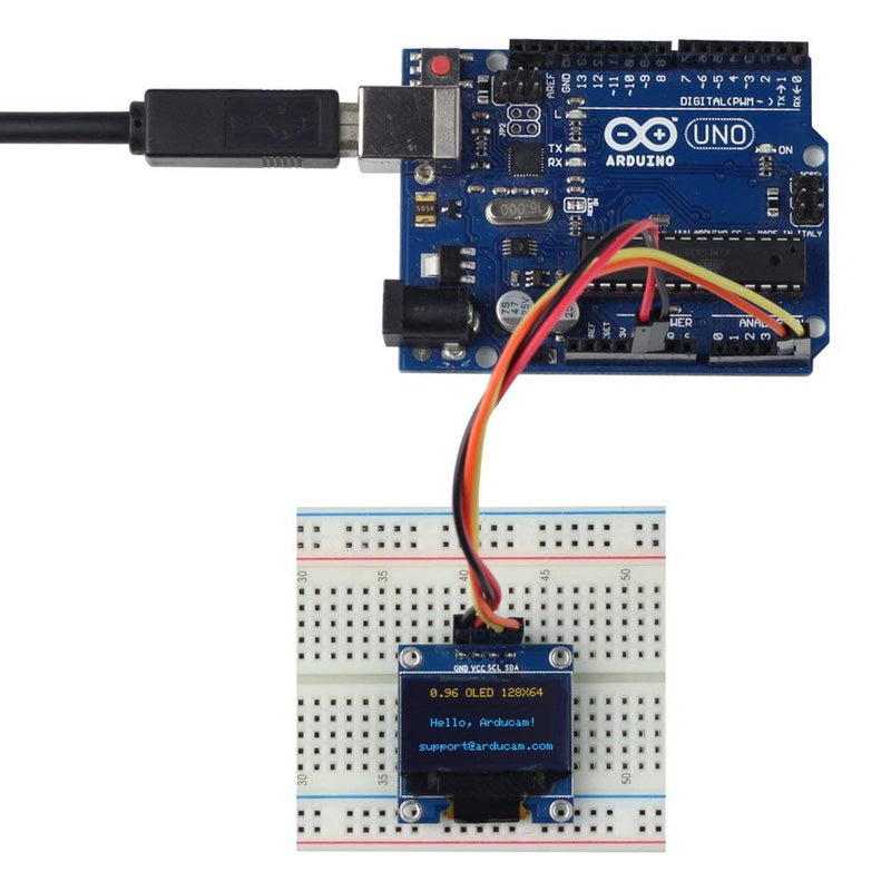  [AUSTRALIA] - UCTRONICS 2 Pack 0.96" OLED Display Module for Arduino, 12864 128x64 Pixel SSD1306 I2C Serial Mini Screen, Yellow and Blue