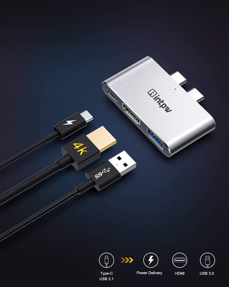 USB C to HDMI 4K Adapter, Intpw Mini USB-C Hub for New MacBook Pro & MacBook Air Enabled Dual Thunderbolt 3 Ports, 1 USB 3.0 Port, 100W Power Delivery Pass-Through Charging Port, Silver - LeoForward Australia