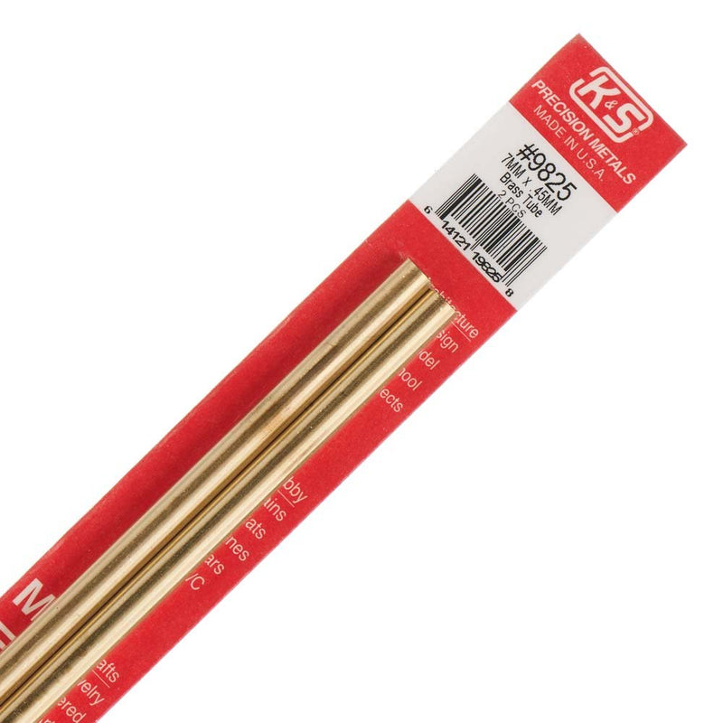 K&S Precision Metals 9825 Round Brass Tube, 7mm O.D. X .45mm Wall Thickness X 300mm Long, 2 Pieces per Pack, Made in The USA - LeoForward Australia