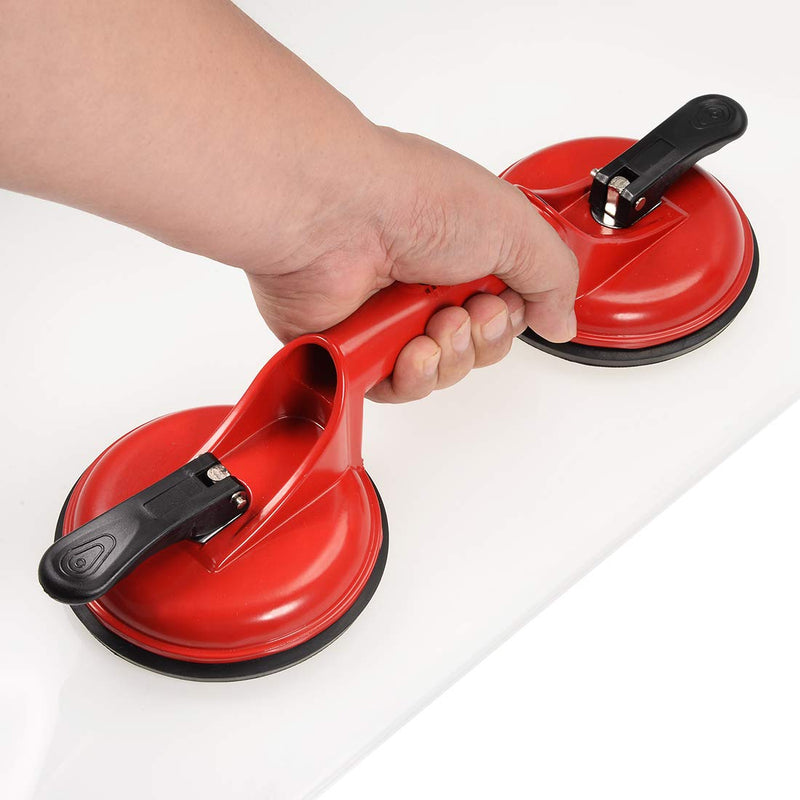  [AUSTRALIA] - uxcell Vacuum Suction Cup Glass Lifter for Glass/Tiles/Mirror/Granite Lifting, Dent Remover Gripper Aluminum Sucker Plate, Double Handle Locking,Red 2Cups 2 Cup