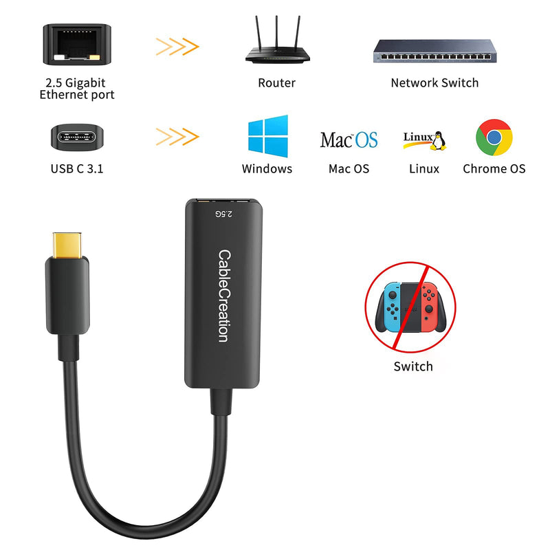  [AUSTRALIA] - CableCreation USB C to 2.5G Ethernet Adapter, USB C 3.1 to RJ45 2.5 Gigabit LAN Thunderbolt 3, Compatible with MacBook Pro MacBook Air iPad Pro Surface Pro 7 Dell XP15 13 Chromebook Windows Mac OS