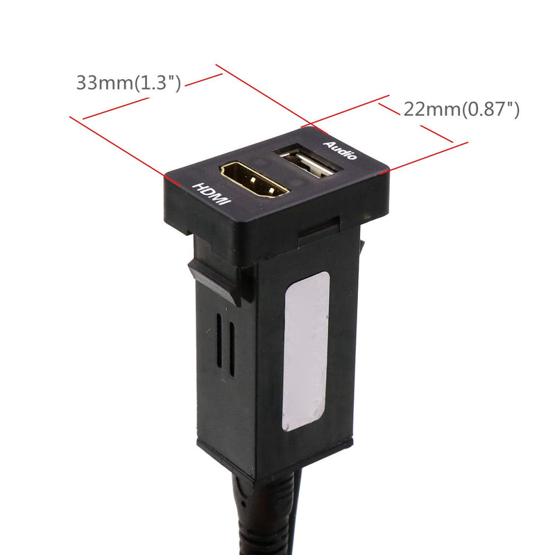  [AUSTRALIA] - HDMI Socket Mount Cable +USB Audio Input Audio Relay Use for Toyota 1.3*0.87inch