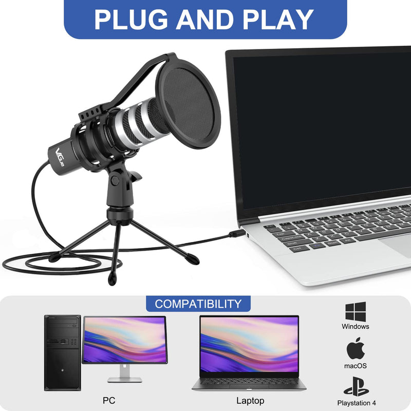  [AUSTRALIA] - USB Microphone, VeGue Cardioid Computer PC Condenser Mic with Volume Control Knob, Monitor Jack for Streaming, Podcasting, Recording, YouTube, Twitch Compatible with Windows macOS Laptop, VD-50