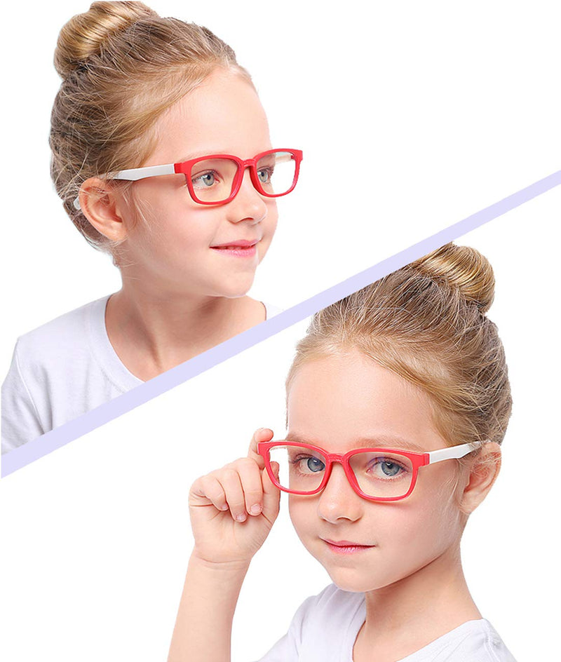  [AUSTRALIA] - AHXLL Kids Blue Light Blocking Glasses 2 Pack, Anti Eyestrain & UV Protection, Computer Gaming TV Phone Glasses for Boys Girls Age 3-9 (Pink Green+ Transparent Blue) Pink Green+ Transparent Blue