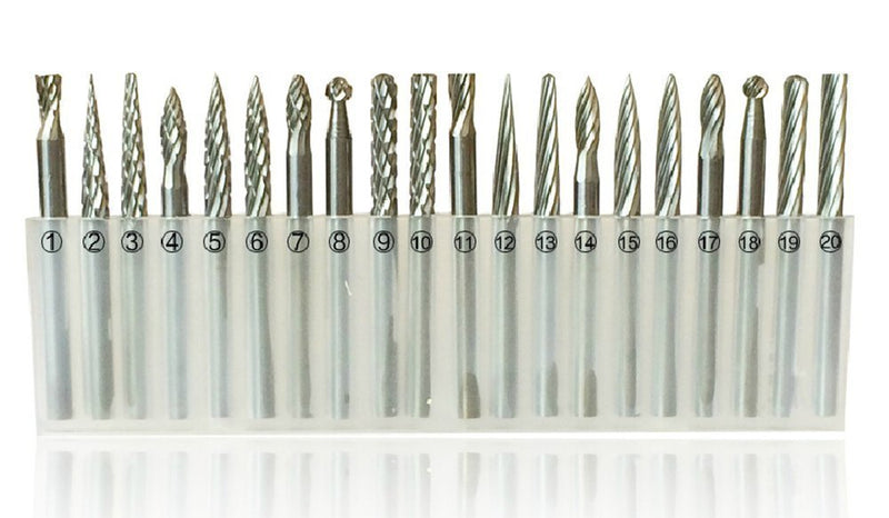 Aiskaer 20pcs 3mm Shank Tungsten Steel Solid Carbide Rotary Files Diamond Burrs Set Fits Dremel Tool for Woodworking Drilling Carving Engraving - LeoForward Australia