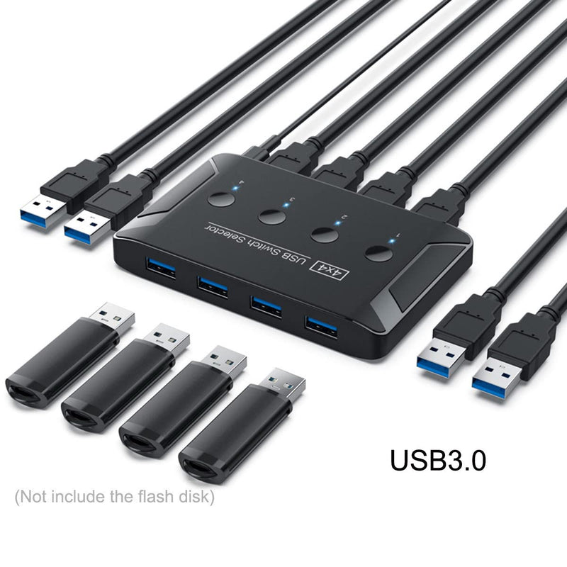  [AUSTRALIA] - Cablecc KVM USB 3.0 Switch Selector 4 Port PCs Sharing 4 Devices for Keyboard Mouse Scanner Printer Black USB 3.0