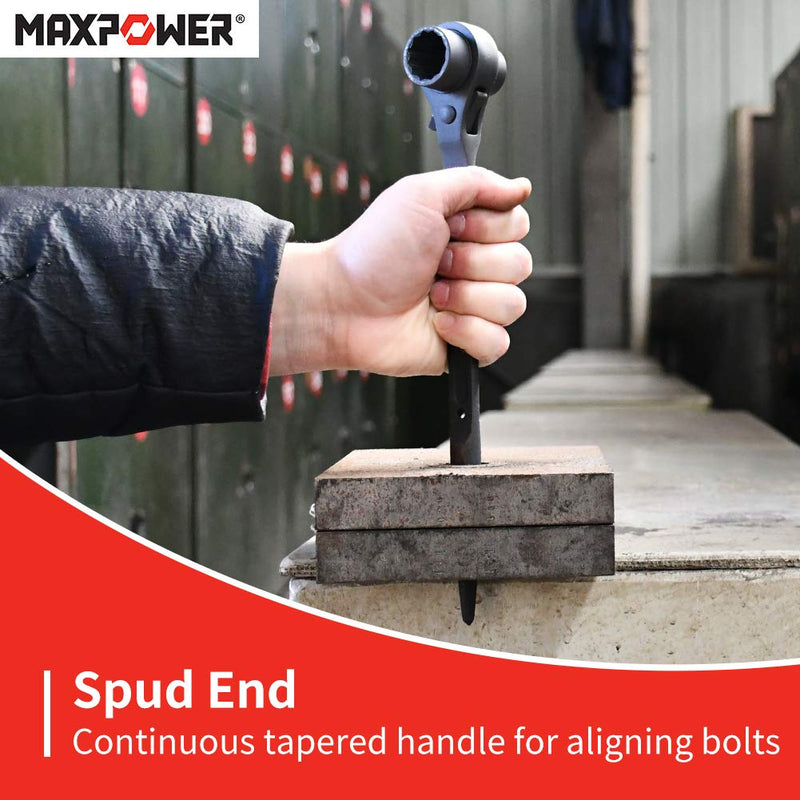  [AUSTRALIA] - MAXPOWER 2 Pieces Spud Ratchet Set, 3/4 Inch x 7/8 Inch Dual Socket Spud Ratchet, 17mm x 19mm Metric Spud Ratchet Scaffold Wrench