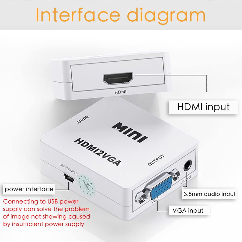  [AUSTRALIA] - cablehome HDMI to VGA Converter,HDMI to VGA Adapter HDMIto VGA Applicable Input Port is HDMI Display only VGA Interface（Optional：av to hdmi,hdmi to av,av to vga,vga to av,vga to hdmi,hdmi to vga）