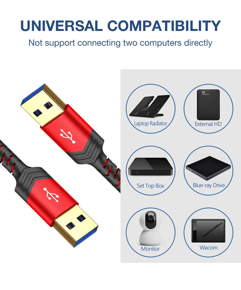 USB to USB Cable, JSAUX USB 3.0 A to A Male Cable 2 Pack(3.3ft+6.6ft) USB Male to Male Cable Double End USB Cord Compatible for Hard Drive Enclosures, DVD Player, Laptop Cooler and More (Red) Red - LeoForward Australia
