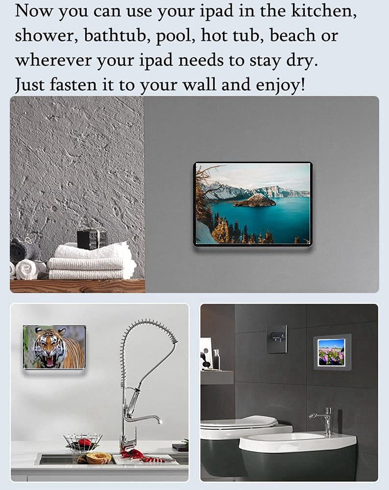  [AUSTRALIA] - ABHILWY Shower Ipad Holder Waterproof Wall Mounted 2021 Upgrade, Bathroom Tablet Case Mount Shelf, Adhesive Touchable Cradle with Glass Mirror Anti-Fog Screen for Bathtub Kitchen Black non rotatable_10.2 inches_black