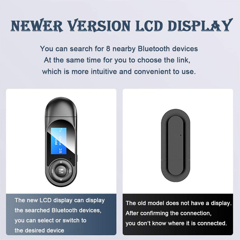 Bluetooth 5.0 Transmitter and Receiver with LCD Display, 2 in 1 Portable Visualization Bluetooth Adapter, 3.5MM Wireless Bluetooth Adapter for PC,TV,Wired Speaker,Headphones and Car (Blue) - LeoForward Australia