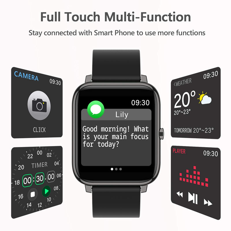  [AUSTRALIA] - Smart Watch, KALINCO Fitness Tracker with Heart Rate Monitor, Blood Pressure, Blood Oxygen Tracking, 1.4 Inch Touch Screen Smartwatch Fitness Watch for Women Men Compatible with Android iPhone iOS Black