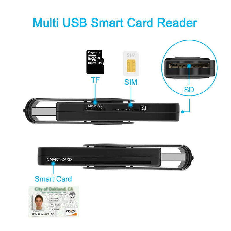 USB Smart Card Reader, Rocketek Memory Card Reader with SDHC/SDXC/SD Card Reader & Micro SD Card Reader for SIM and MMC RS & 4.0 Compatible with Windows, Linux/Unix, MacOS X RT-SCR10 - LeoForward Australia