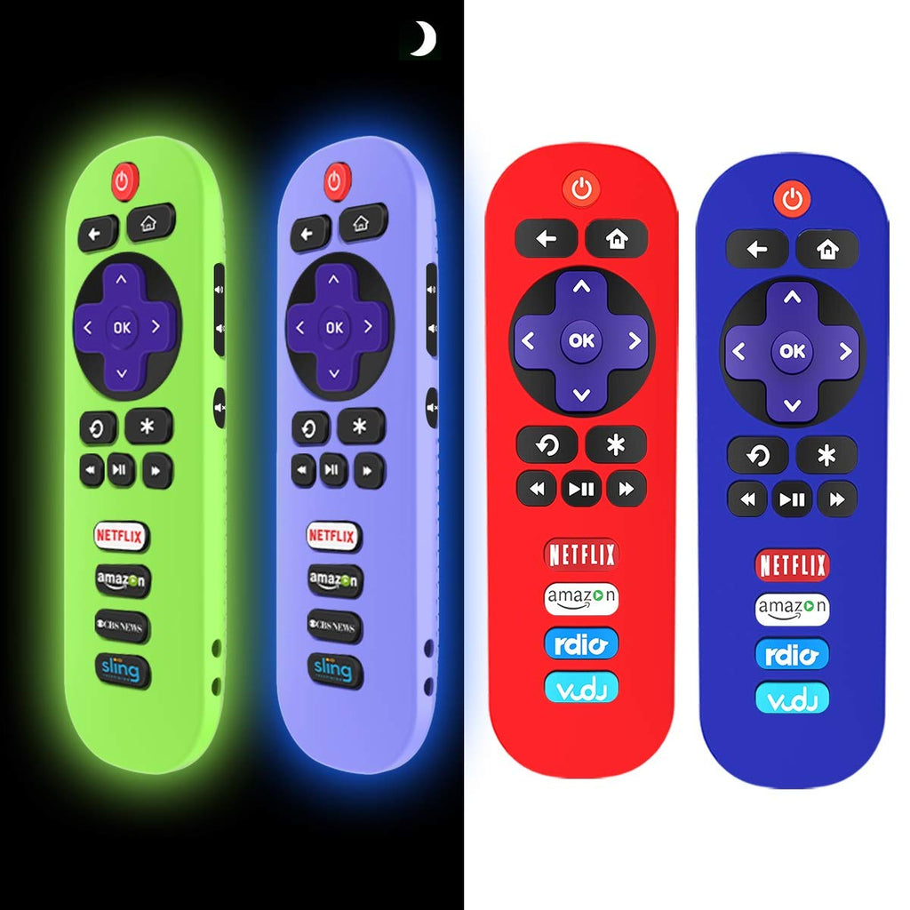  [AUSTRALIA] - [4 Pack] Silicone Case for TCL Roku TV RC280 Remote, Protective Universal Replacement Lightweight/Shockproof TCL Roku TV Remote Cover with Lanyard (Glow Blue+Glow Green+Red+Blue)