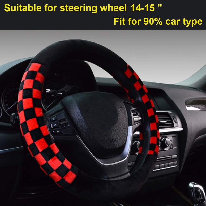  [AUSTRALIA] - ZaCoo Sports Style Soft Plush Car Steering Wheel Covers Universal No Fixed Inner Winter Keep Warm Steering Wheel Cover Fit for Truck, SUV, Cars 14-15 inch (Black&Red) Black&Red