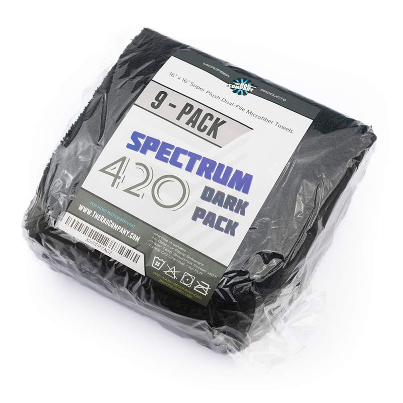  [AUSTRALIA] - (9-Pack) THE RAG COMPANY 16 in. x 16 in. Professional 70/30 Blend 420 GSM Dual-Pile Plush Microfiber Auto Detailing Towels - Spectrum 420 DARK PACK