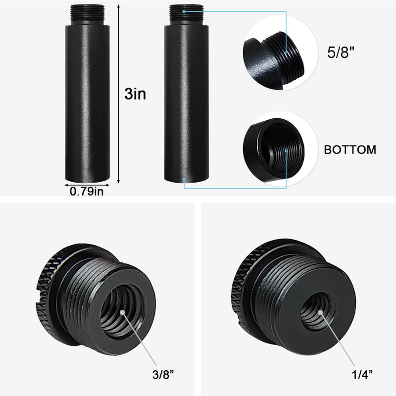  [AUSTRALIA] - 2 Sets Mic Stand Extension Tube Accessories, 5/8" Female to 5/8" Male Microphone Extension Pipe with 5/8" to 1/4" Adapter and 5/8" to 3/8" Adapter for Desk Stand or Camera Microphone Arm Stand