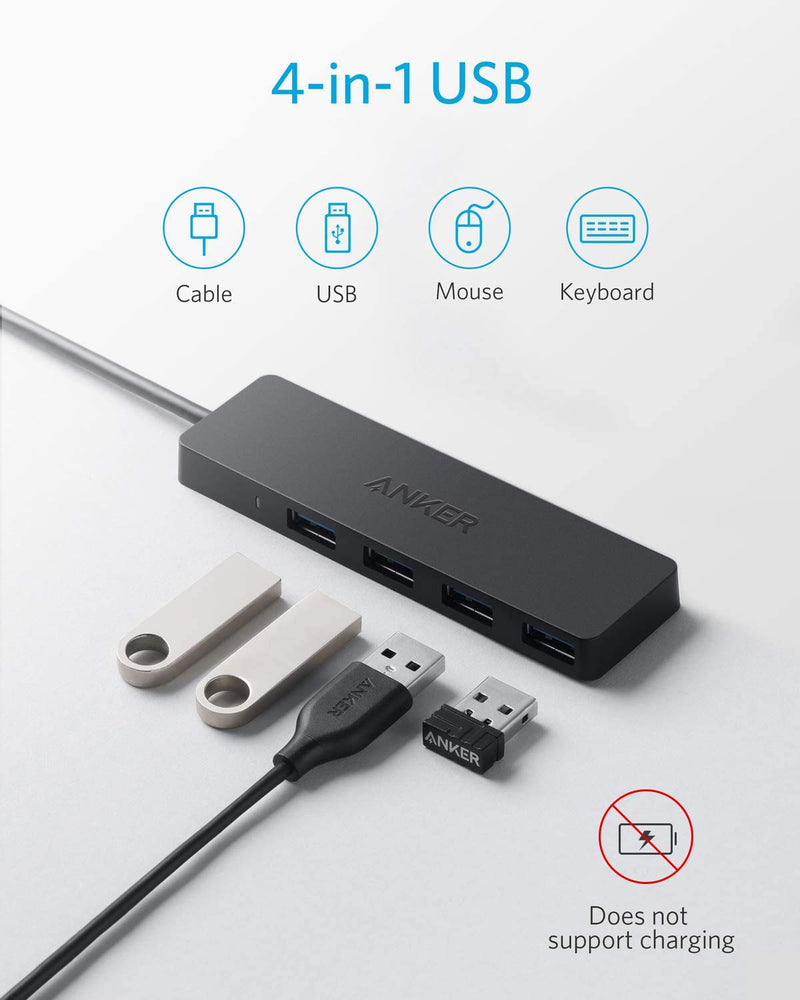  [AUSTRALIA] - Anker 4-Port USB 3.0 Hub, Ultra-Slim Data USB Hub with 2 ft Extended Cable [Charging Not Supported], for MacBook, Mac Pro, Mac mini, iMac, Surface Pro, XPS, PC, Flash Drive, Mobile HDD