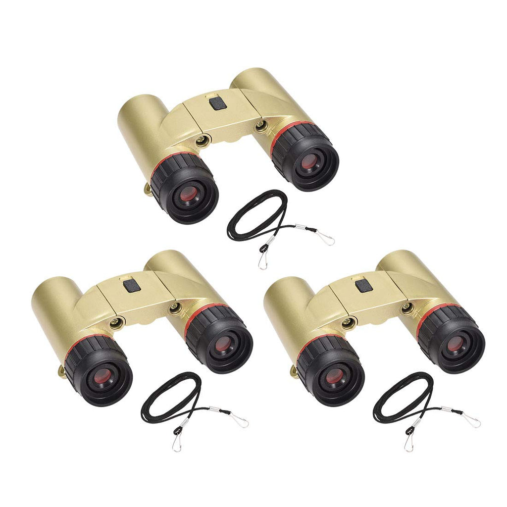  [AUSTRALIA] - uxcell 3pcs Binoculars 7X30 Compact Foldable Binoculars Gold Tone with LED Light for Bird Watching Hiking Camping