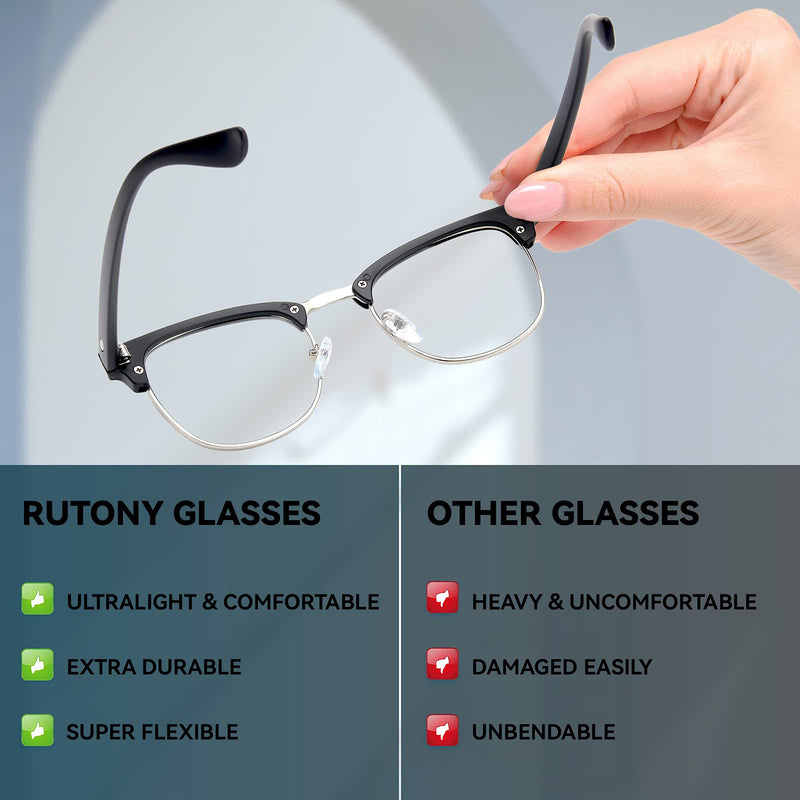  [AUSTRALIA] - Rutony 3 Pack Blue Light Blocking Glasses Women Men Retro Semi Rimless Anti UV400 Clear Lenses Round Computer Fake Eyewear