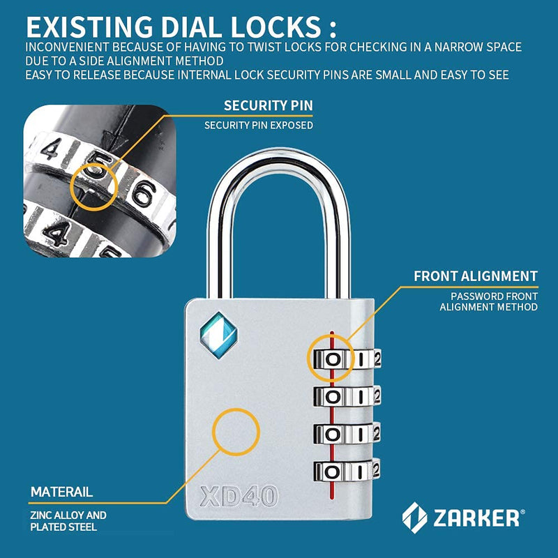  [AUSTRALIA] - [ZARKER XD40] Padlock- 4 Digit Combination Lock for Gym, Sports, School & Employee Locker, Outdoor,Toolbox, Case, Fence and Storage - Metal & Steel - Easy to Set Your Own Combo - 1 Pack(Blue) Blue 1 Pack