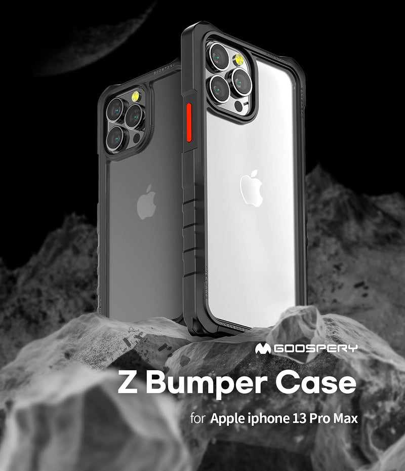  [AUSTRALIA] - Goospery Z Bumper Compatible with iPhone 13 Pro Max Case [Strap Included] Shock Absorbing Dual Layer Structure TPU Edge Crystal Clear PC Back Cover with Shoulder Strap (Black) IP13PM-ZBM-BLK-STR