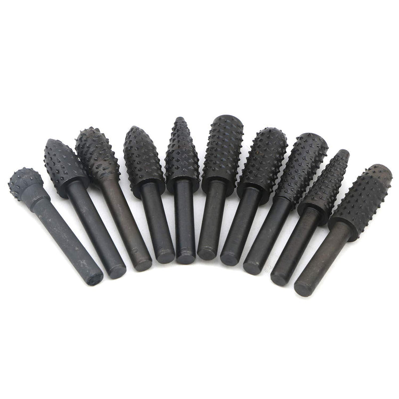 Rowiz 10pcs 6.3mm(1/4 Inch) Shank Rotary Rasp Set, Woodworking Twist Drill Bits, Electrical Tools Woodworking Rasp Chisel Shaped Rotating Embossed Grinding Head - LeoForward Australia