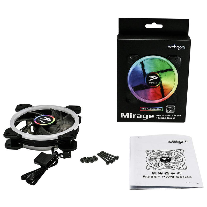  [AUSTRALIA] - Archgon RGB Radiator Fan CPU Cooler with Bright LED Colors for PC Case, 120 mm Design Fan with Quiet Blades for PC Gaming, PWM Function (Single Pack, RGB Breathing Mode) Single Pack, RGB Breathing Mode