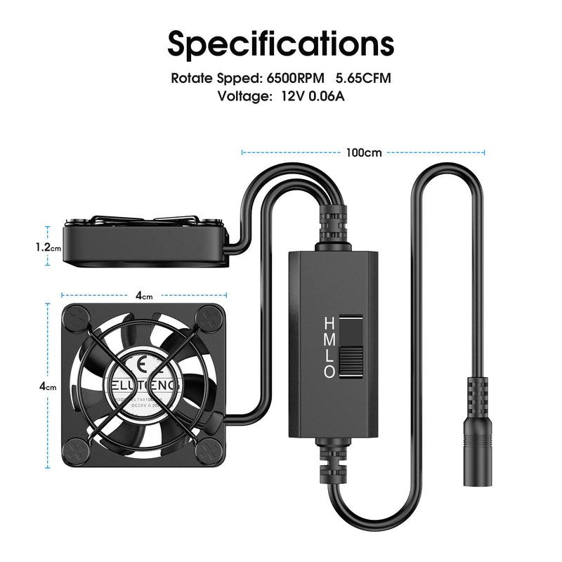  [AUSTRALIA] - ELUTENG 40mm Fan 12V 1A Power Supply PC Radiating with 3 speeds 40mm * 40mm * 10mm Case Fan Max 6500RPM DC Cooling Blower Compatible with Computer / TV Box / AV Cabinet / Router Multi-Way 0.4m