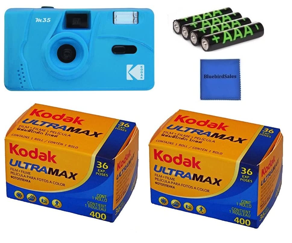  [AUSTRALIA] - Kodak M35 Instant Camera Starter Bundle: 2 Kodak GC36 Film + 4 Pack AAA Batteries + Lens Cleaning Cloth (Blue) Blue