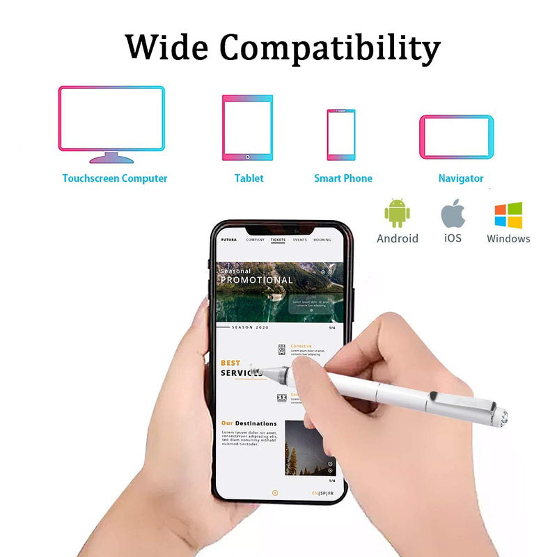 Stylus Pens for Touch Screens, Yacig High Sensitivity Universal Touch Screen Capacitive Stylus Compatible with iPhone iPad Kindle Touch Android Microsoft All Capacitive Touch Screens, White - LeoForward Australia