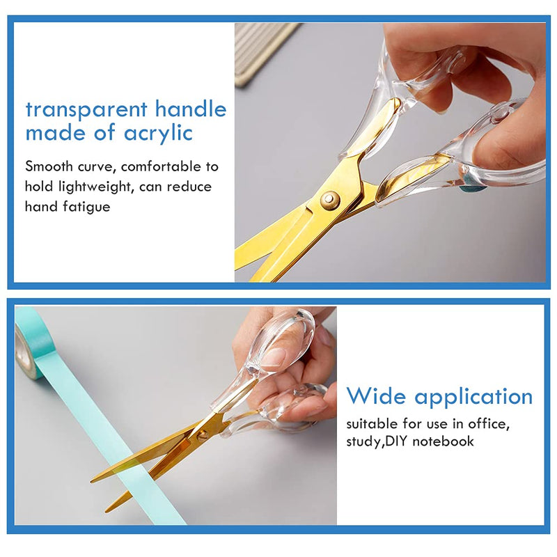  [AUSTRALIA] - Acrylic Scissors,Multipurpose Stylish Scissors, Stainless Steel Scissors with Clear Acrylic Handle, Stationery Paper Cutting Tool for Office, Home, School (Gold)