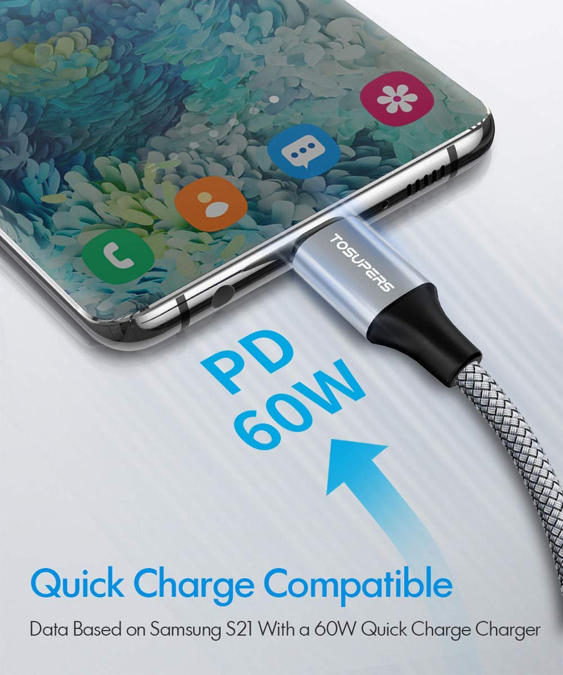  [AUSTRALIA] - 16ft Long USB C to USB C Cable 60W, PD Fast Charging Type C to Type C Charger Cord Nylon Compatible with Samsung Galaxy S21 S21+ S20 FE Note 20 Ultra Plus 5G, i Pad Pro 2020 2018,Pixel 5 4 3 XL,Switch 16ft Grey