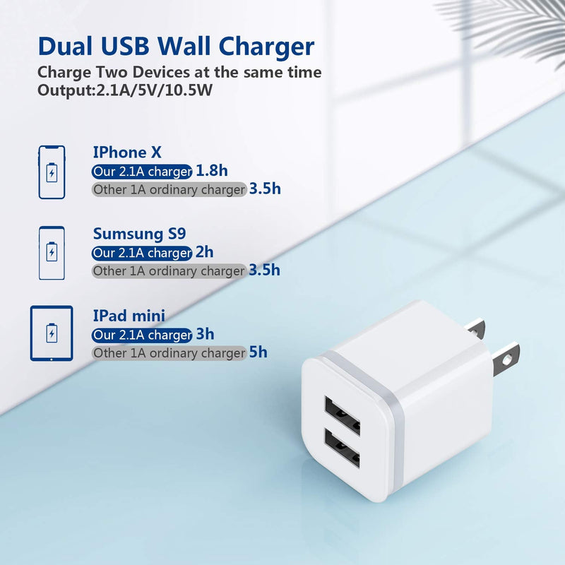  [AUSTRALIA] - LUOATIP USB Wall Charger, 5-Pack 2.1A/5V Dual Port USB Cube Power Adapter Charger Plug Charging Block Replacement for iPhone Xs/XR/X, 8/7/6 Plus, Samsung, HTC, LG, Moto, Android Phones