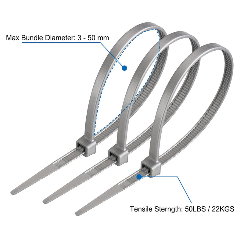  [AUSTRALIA] - Baomain Plastic Nylon Zip Cable Ties Self Locking 8 inch Gray 4.5mm 5x200 Pack of 100